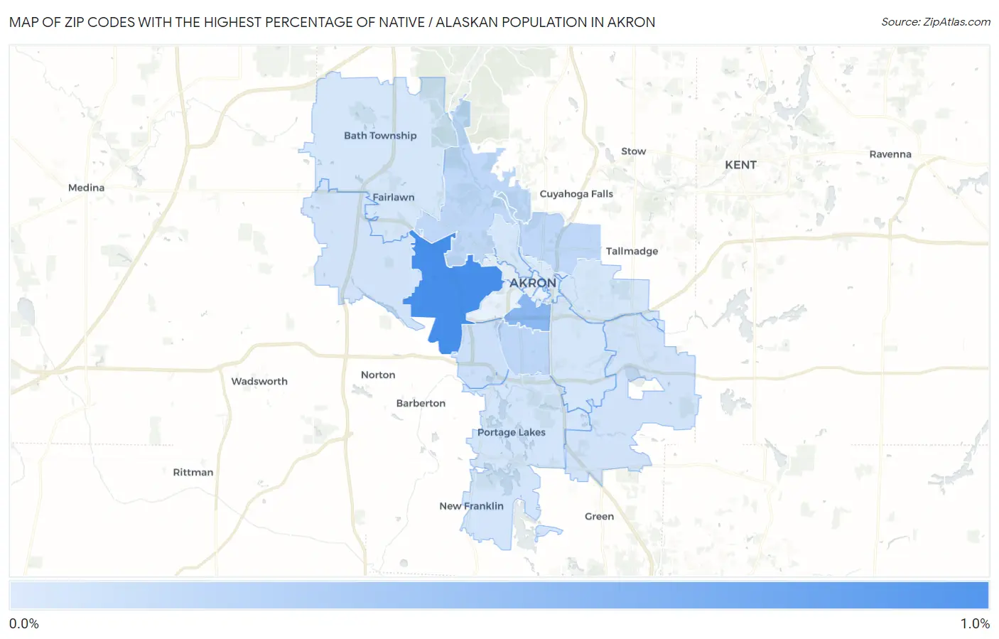 Zip Codes with the Highest Percentage of Native / Alaskan Population in Akron Map