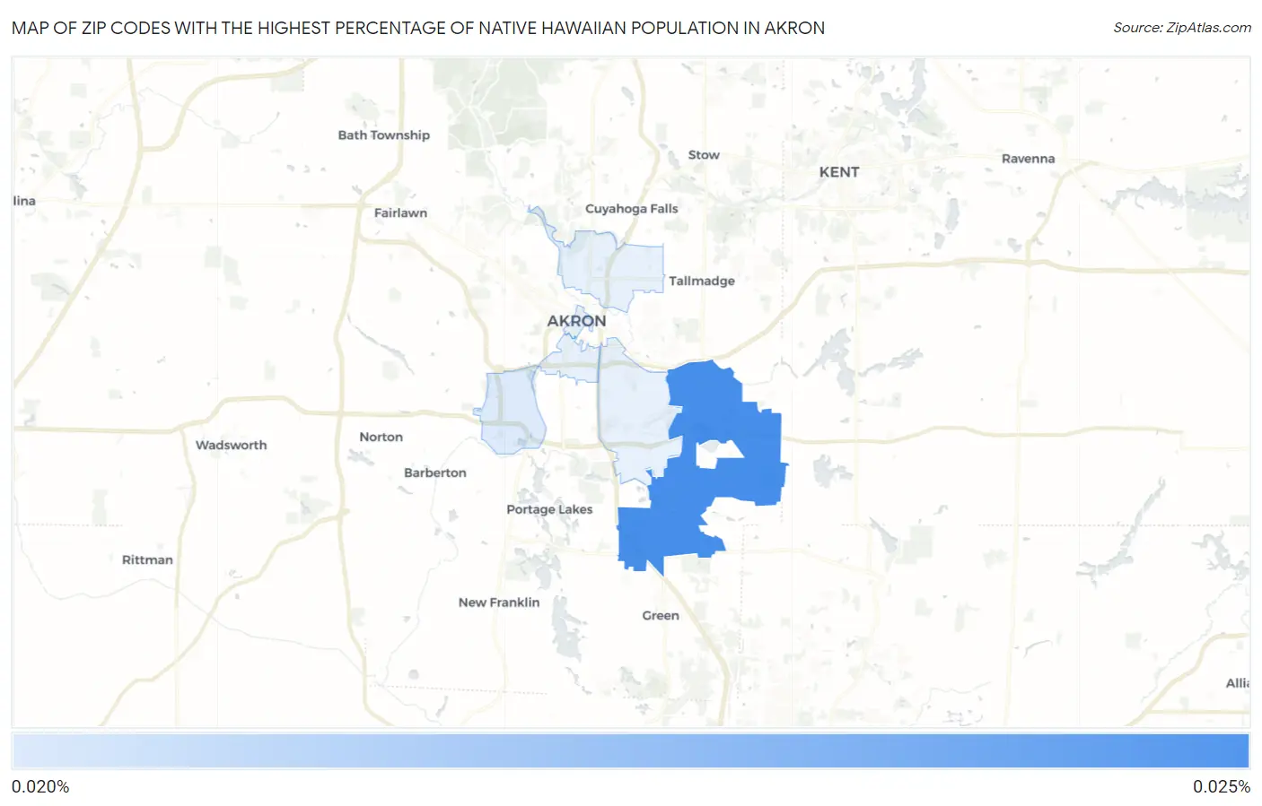 Zip Codes with the Highest Percentage of Native Hawaiian Population in Akron Map