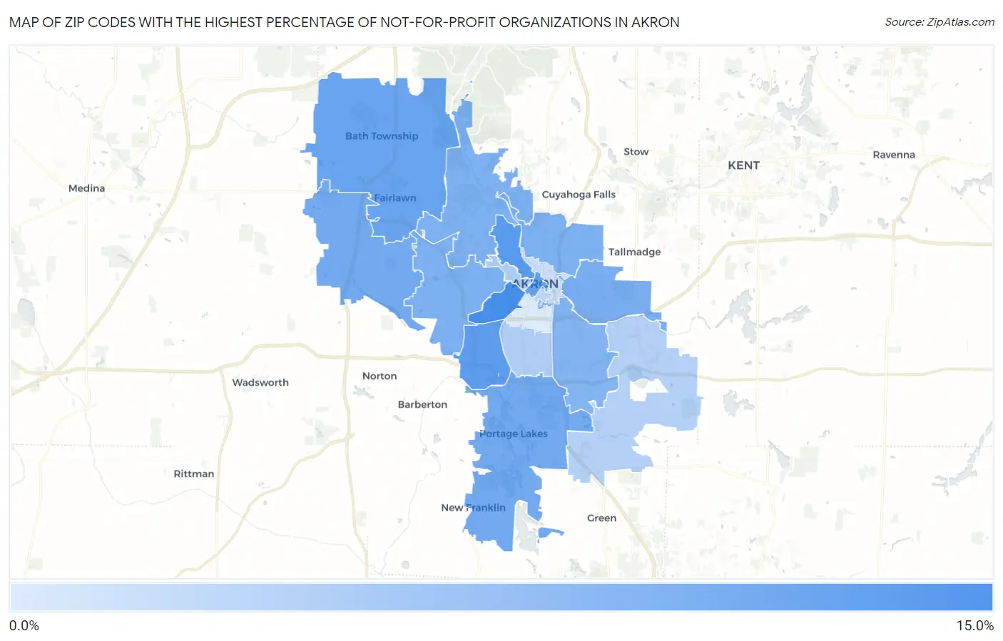 Zip Codes with the Highest Percentage of Not-for-profit Organizations in Akron Map