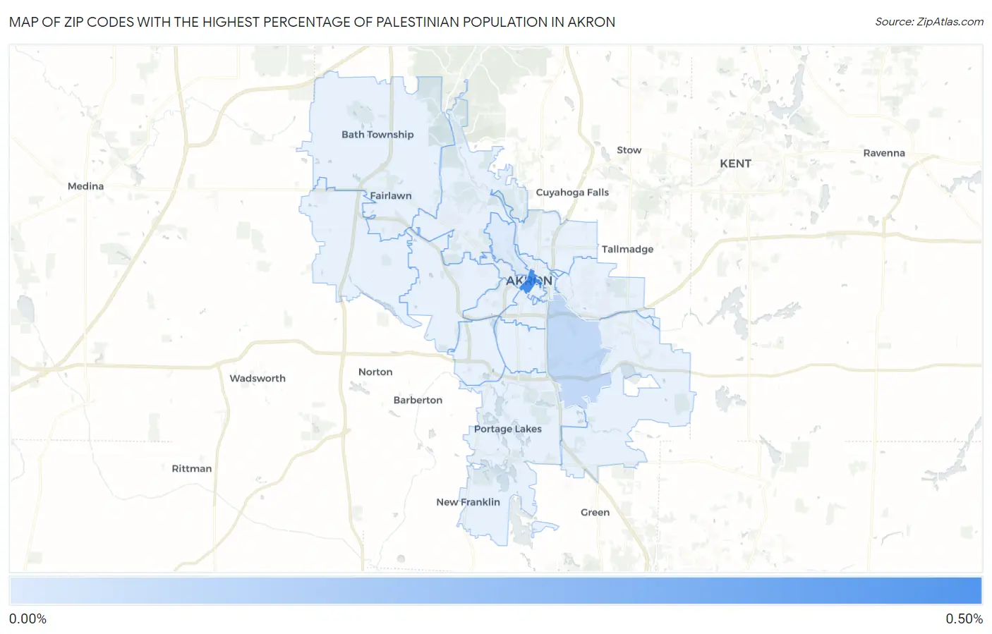 Zip Codes with the Highest Percentage of Palestinian Population in Akron Map