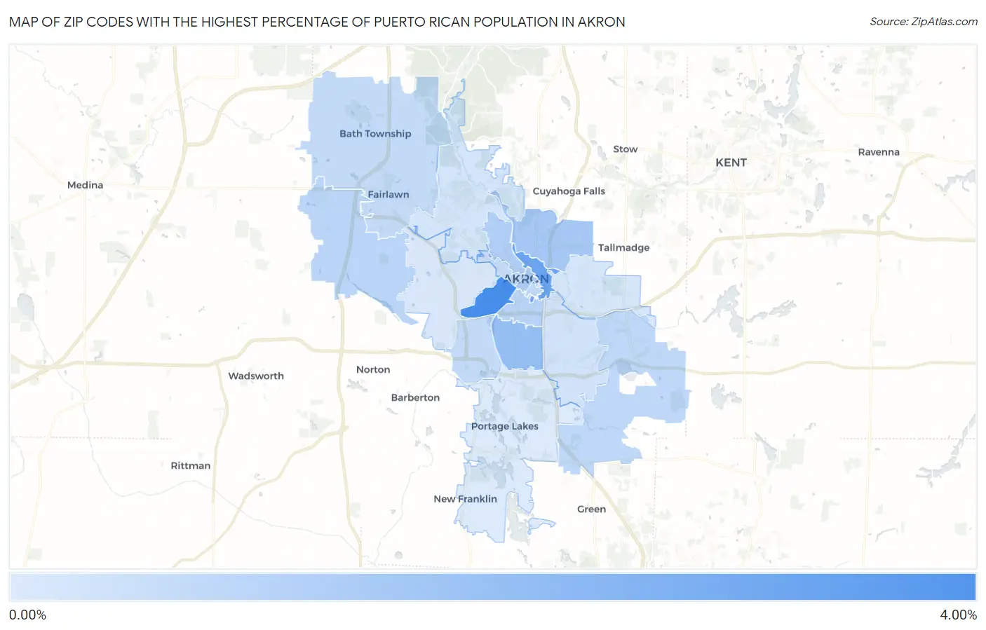 Zip Codes with the Highest Percentage of Puerto Rican Population in Akron Map