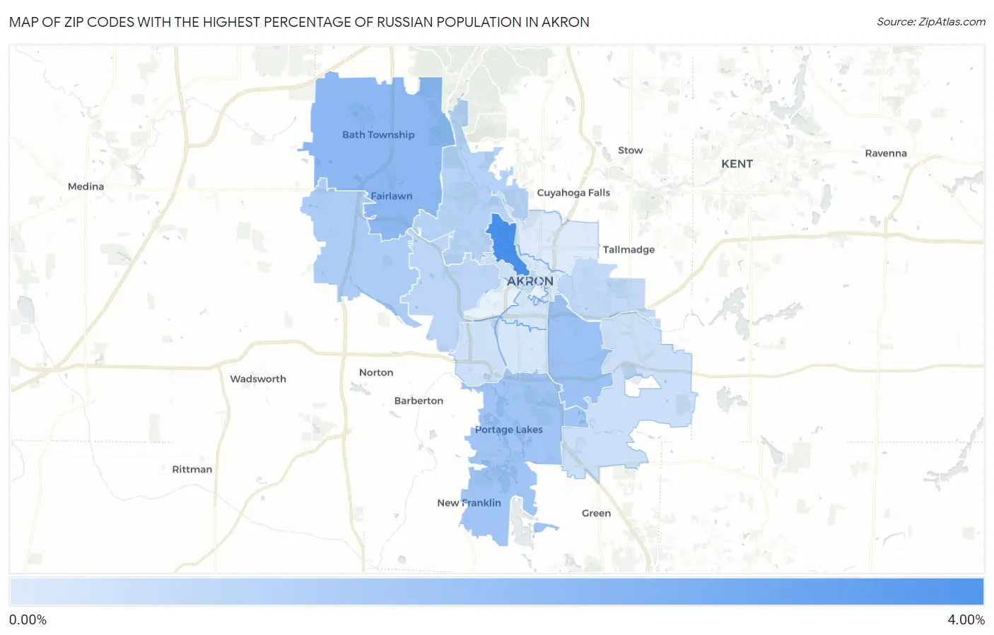 Zip Codes with the Highest Percentage of Russian Population in Akron Map