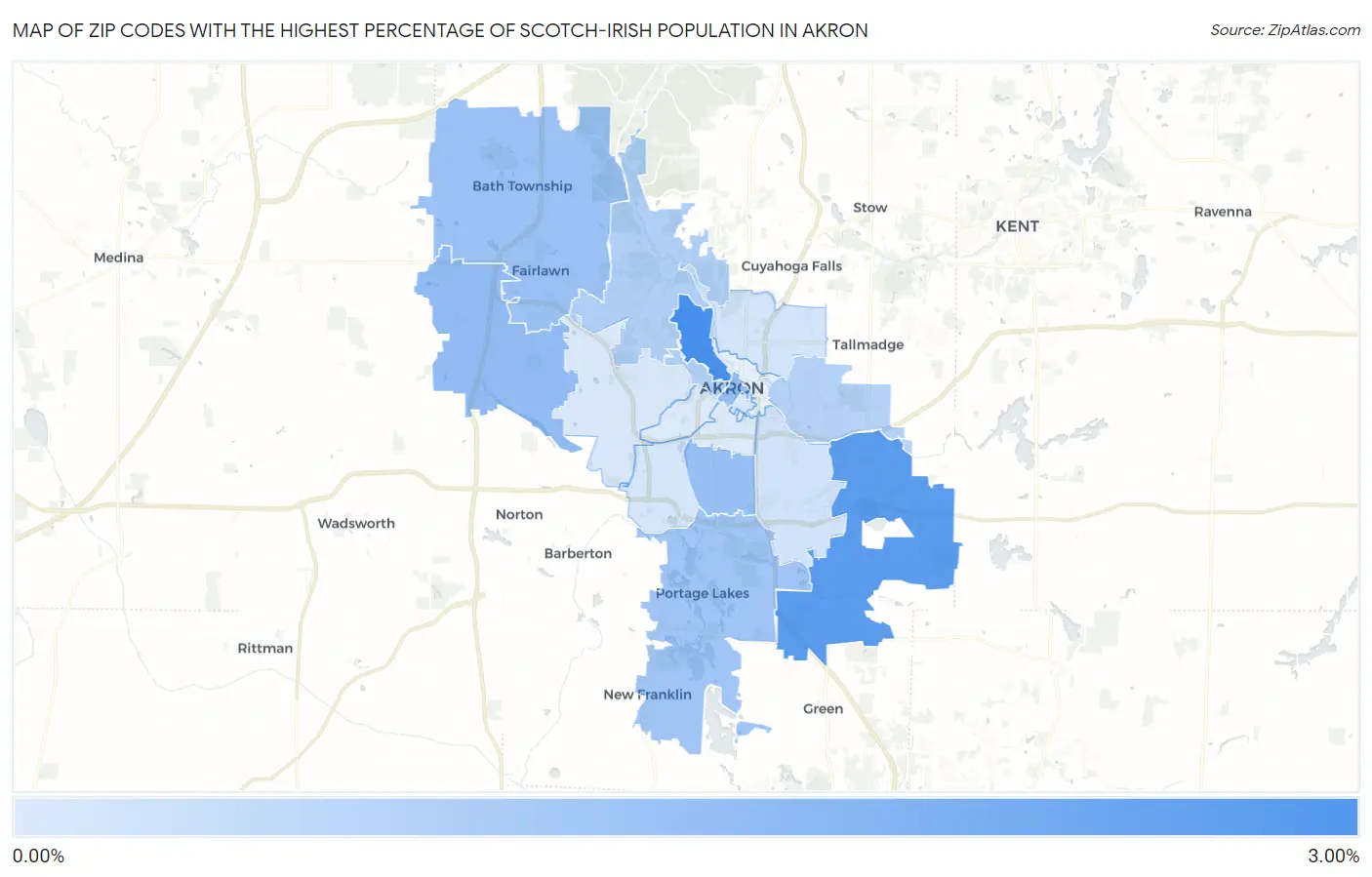 Zip Codes with the Highest Percentage of Scotch-Irish Population in Akron Map
