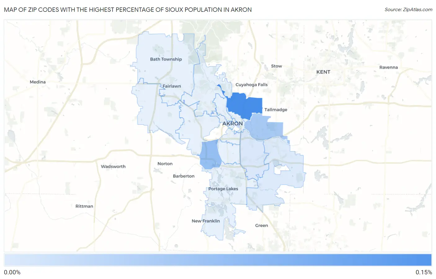 Zip Codes with the Highest Percentage of Sioux Population in Akron Map