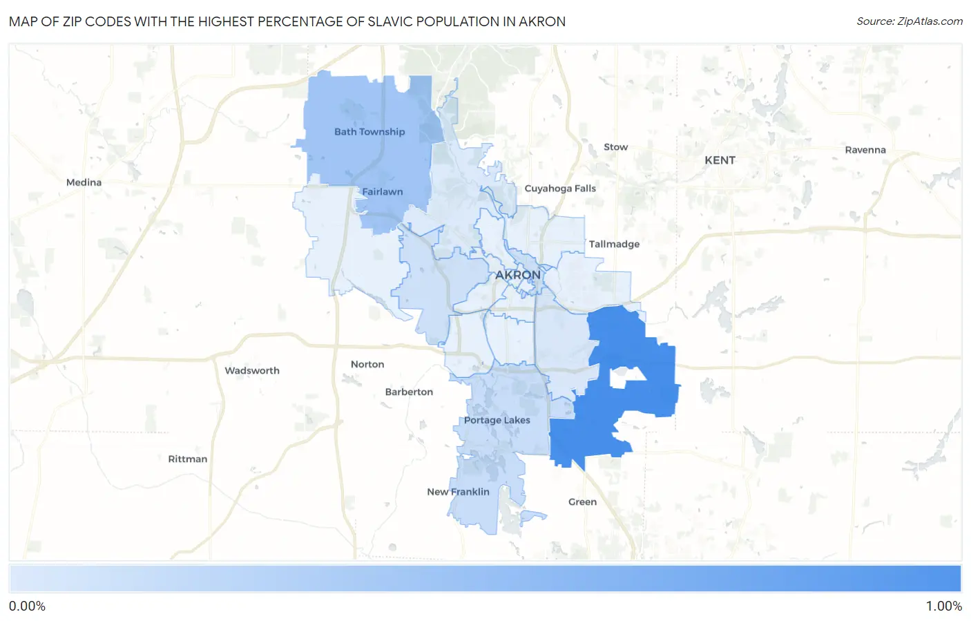 Zip Codes with the Highest Percentage of Slavic Population in Akron Map