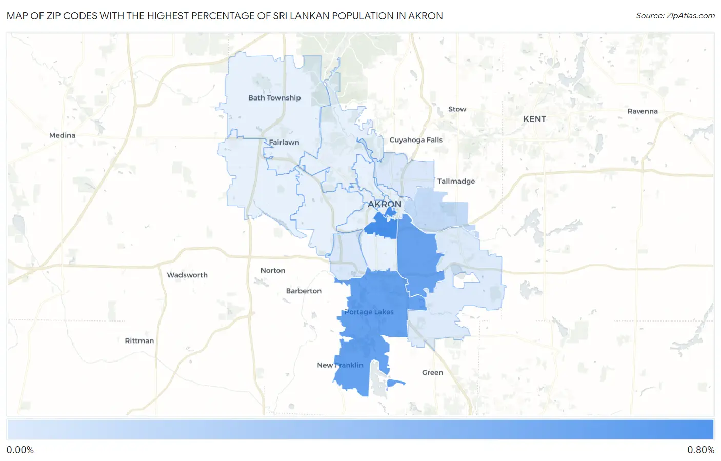 Zip Codes with the Highest Percentage of Sri Lankan Population in Akron Map