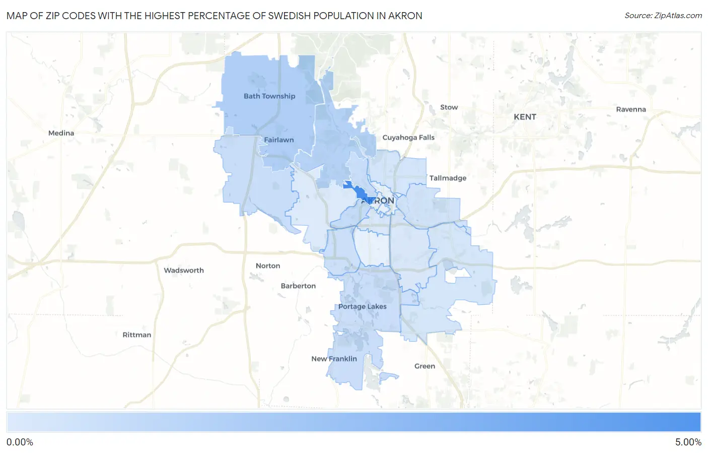 Zip Codes with the Highest Percentage of Swedish Population in Akron Map