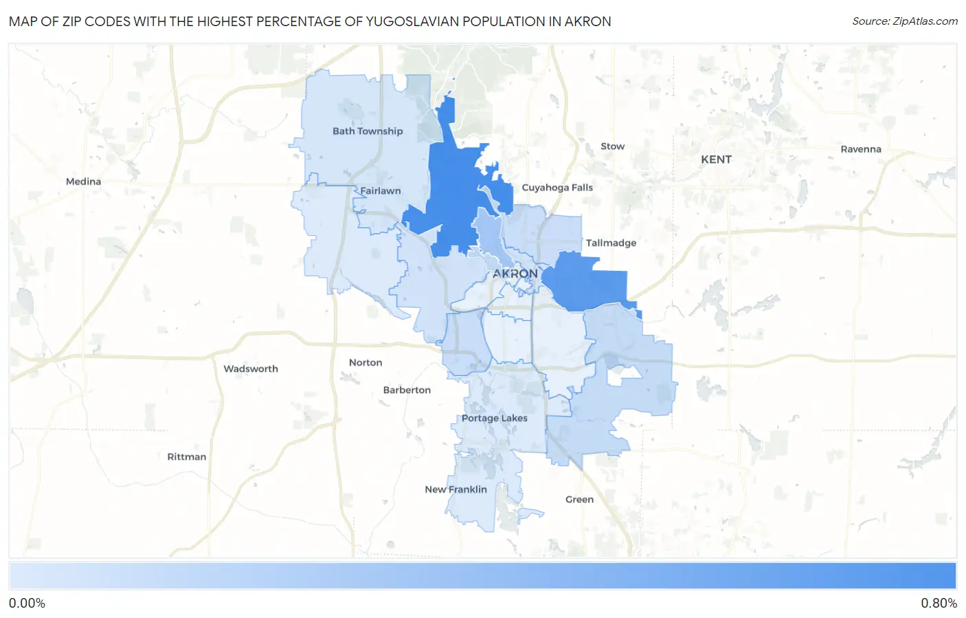 Zip Codes with the Highest Percentage of Yugoslavian Population in Akron Map