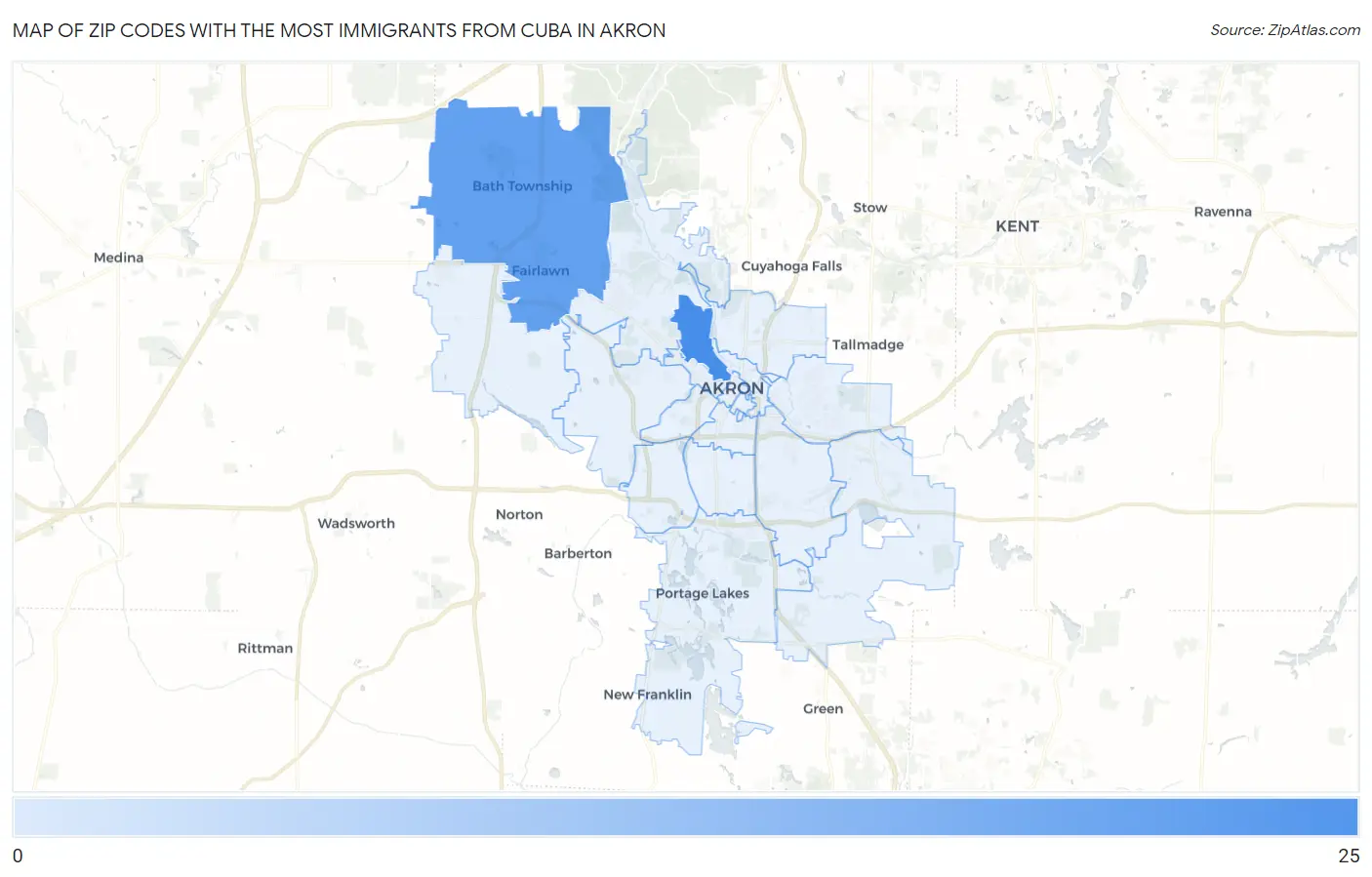 Zip Codes with the Most Immigrants from Cuba in Akron Map