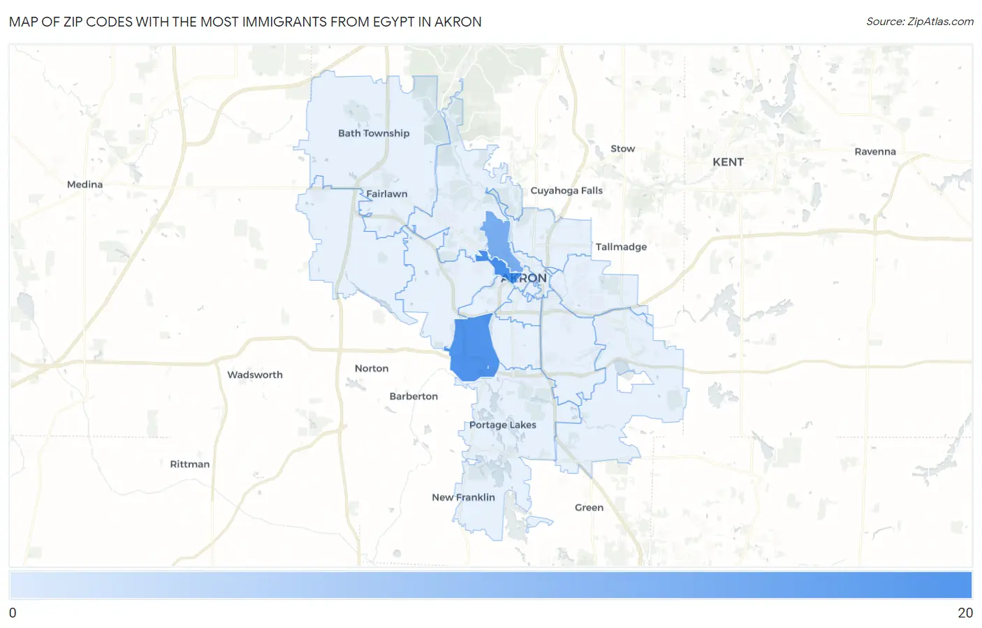Zip Codes with the Most Immigrants from Egypt in Akron Map