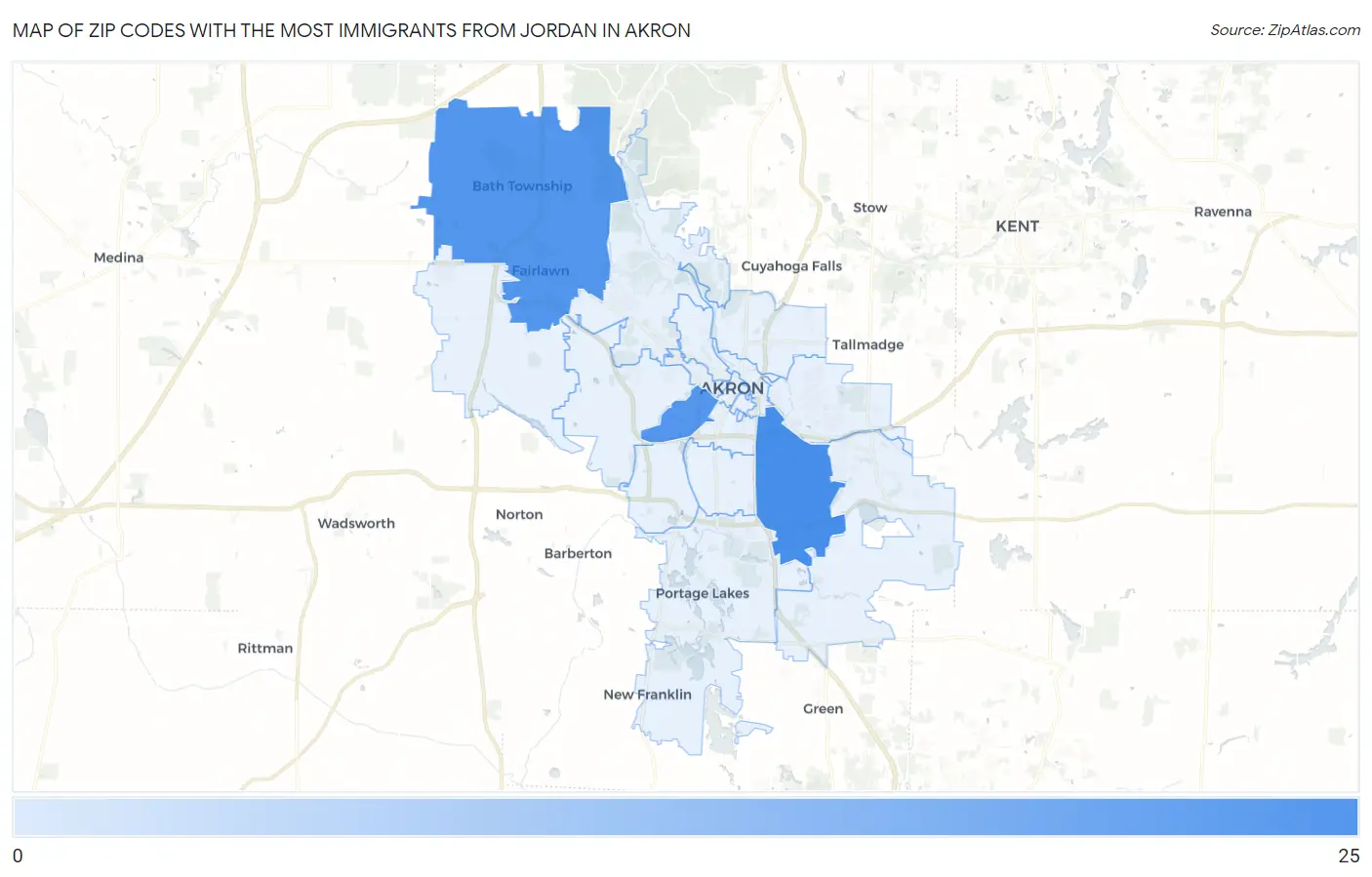Zip Codes with the Most Immigrants from Jordan in Akron Map