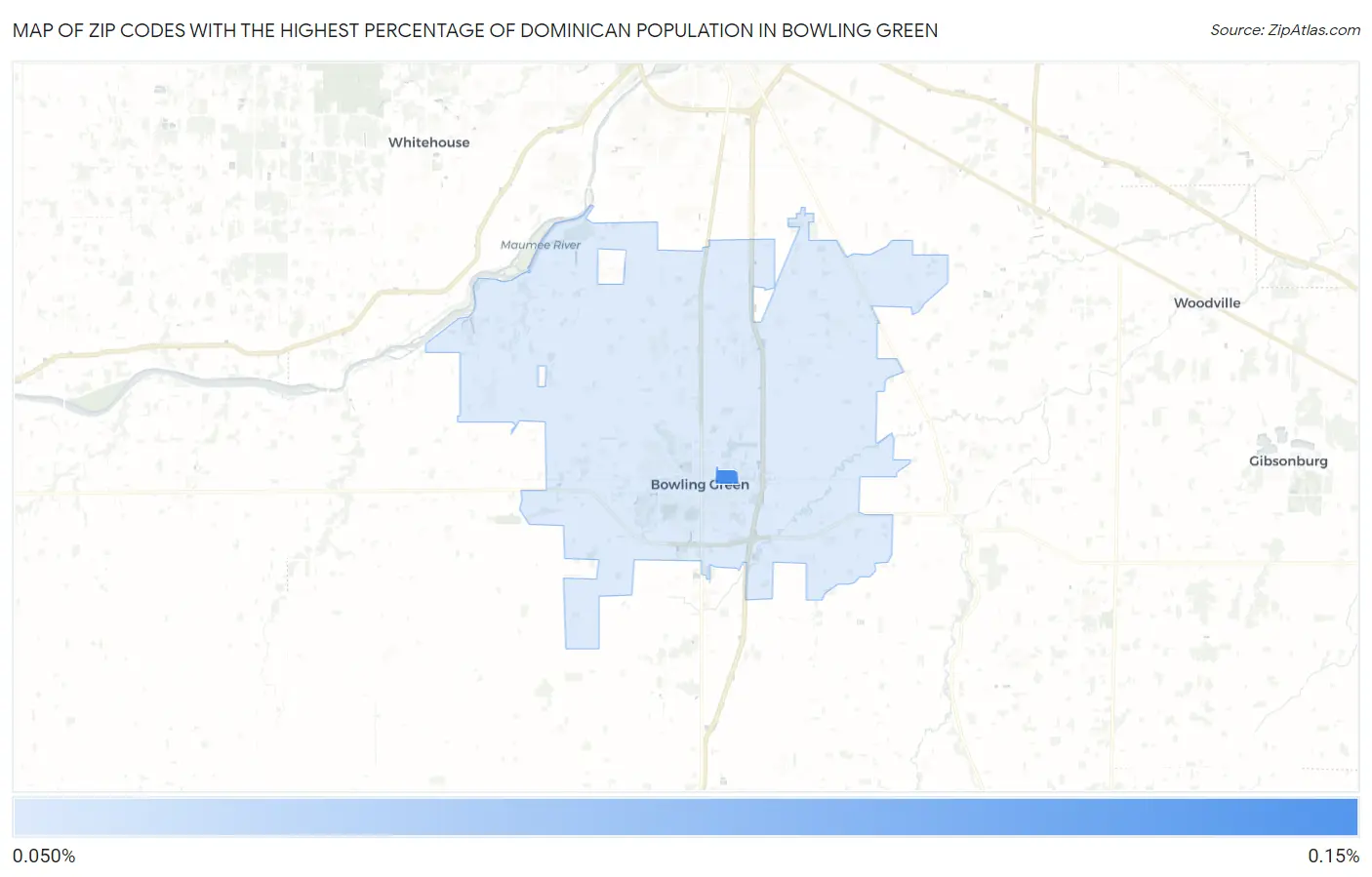 Zip Codes with the Highest Percentage of Dominican Population in Bowling Green Map