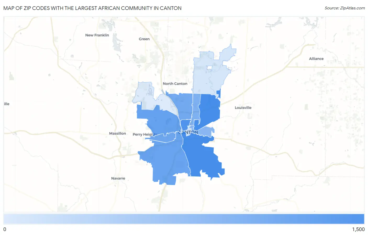 Zip Codes with the Largest African Community in Canton Map