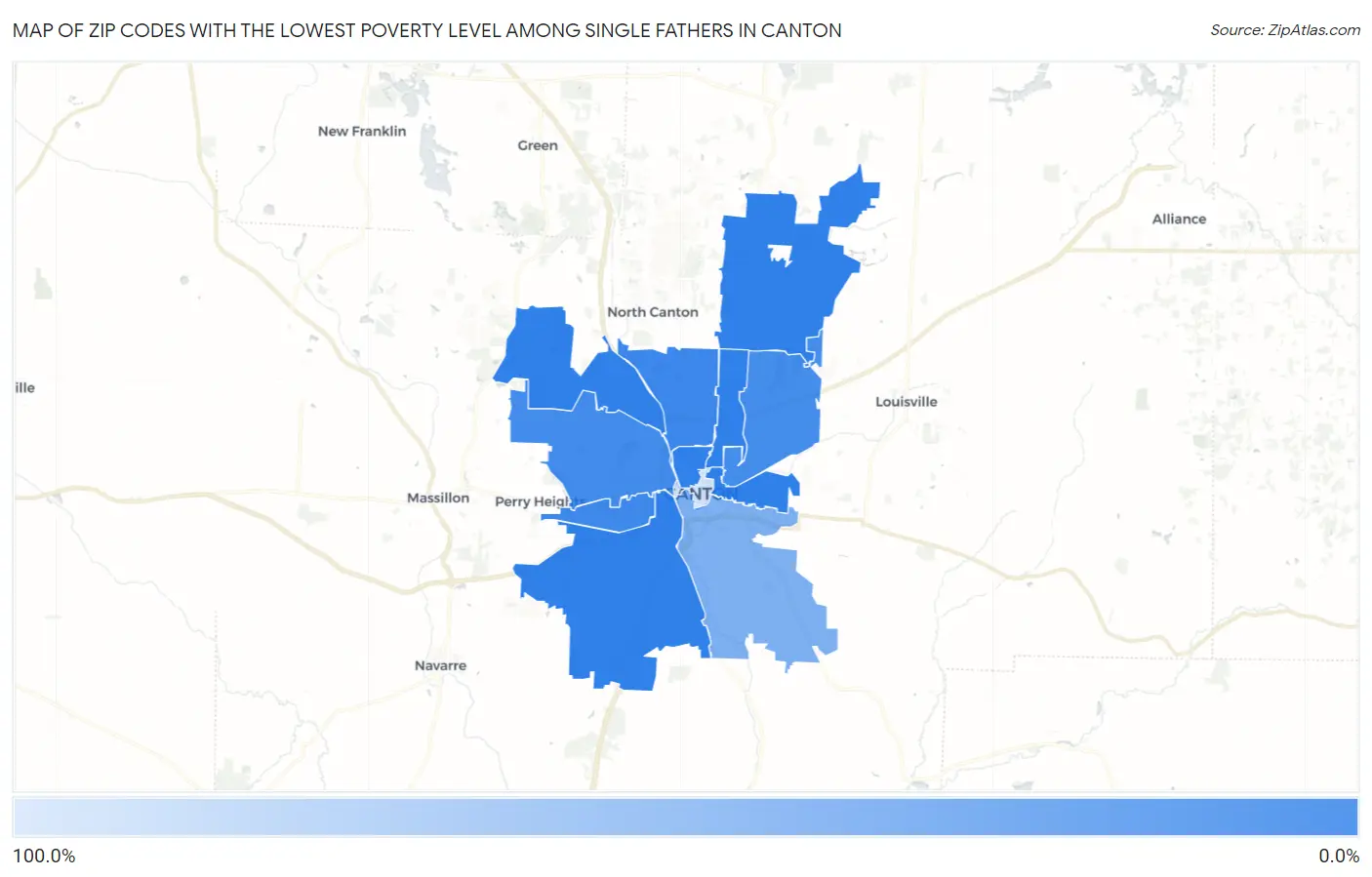 Zip Codes with the Lowest Poverty Level Among Single Fathers in Canton Map