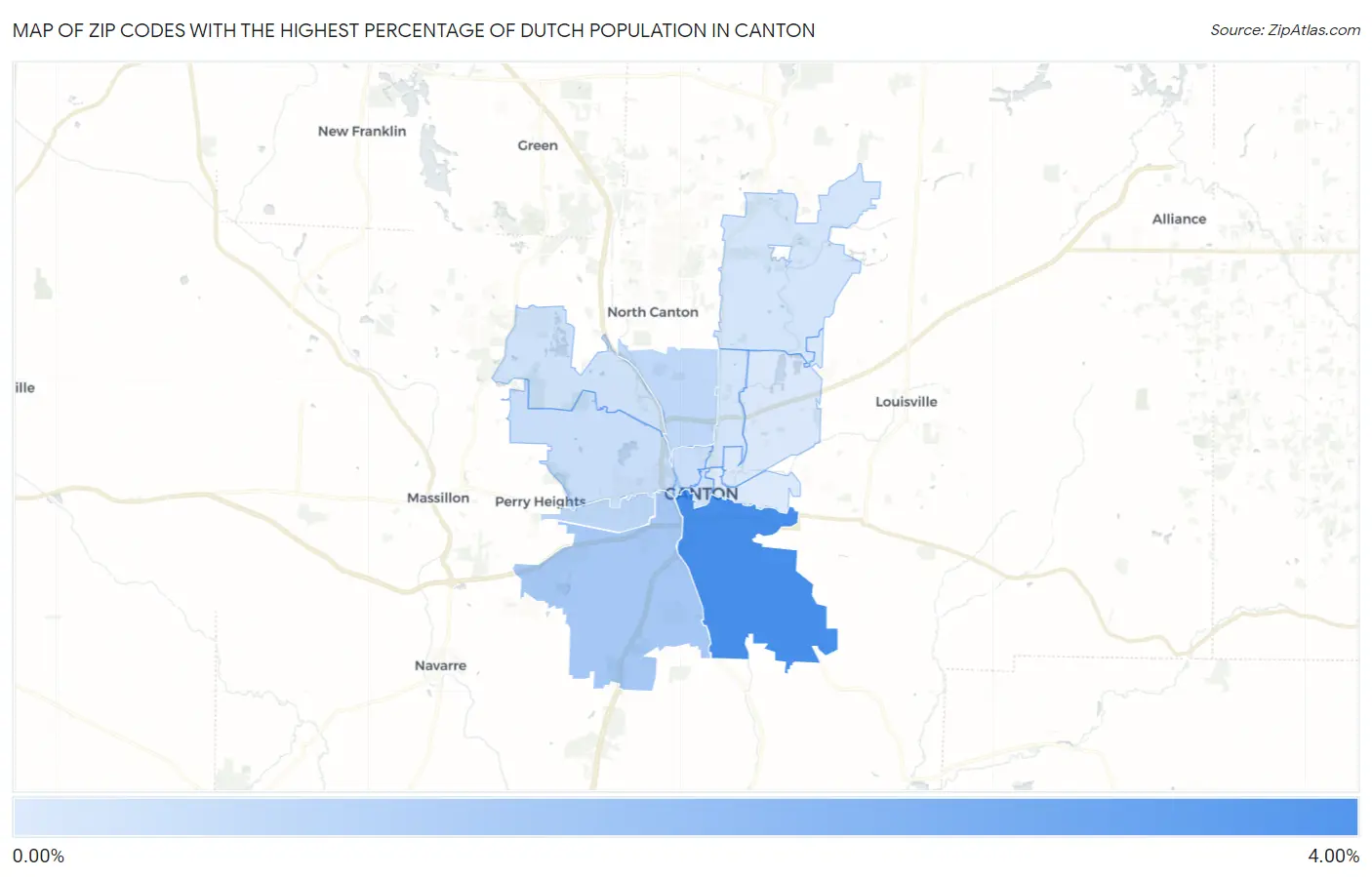 Zip Codes with the Highest Percentage of Dutch Population in Canton Map