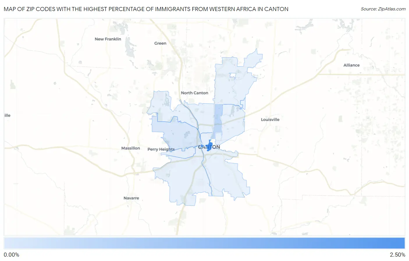 Zip Codes with the Highest Percentage of Immigrants from Western Africa in Canton Map