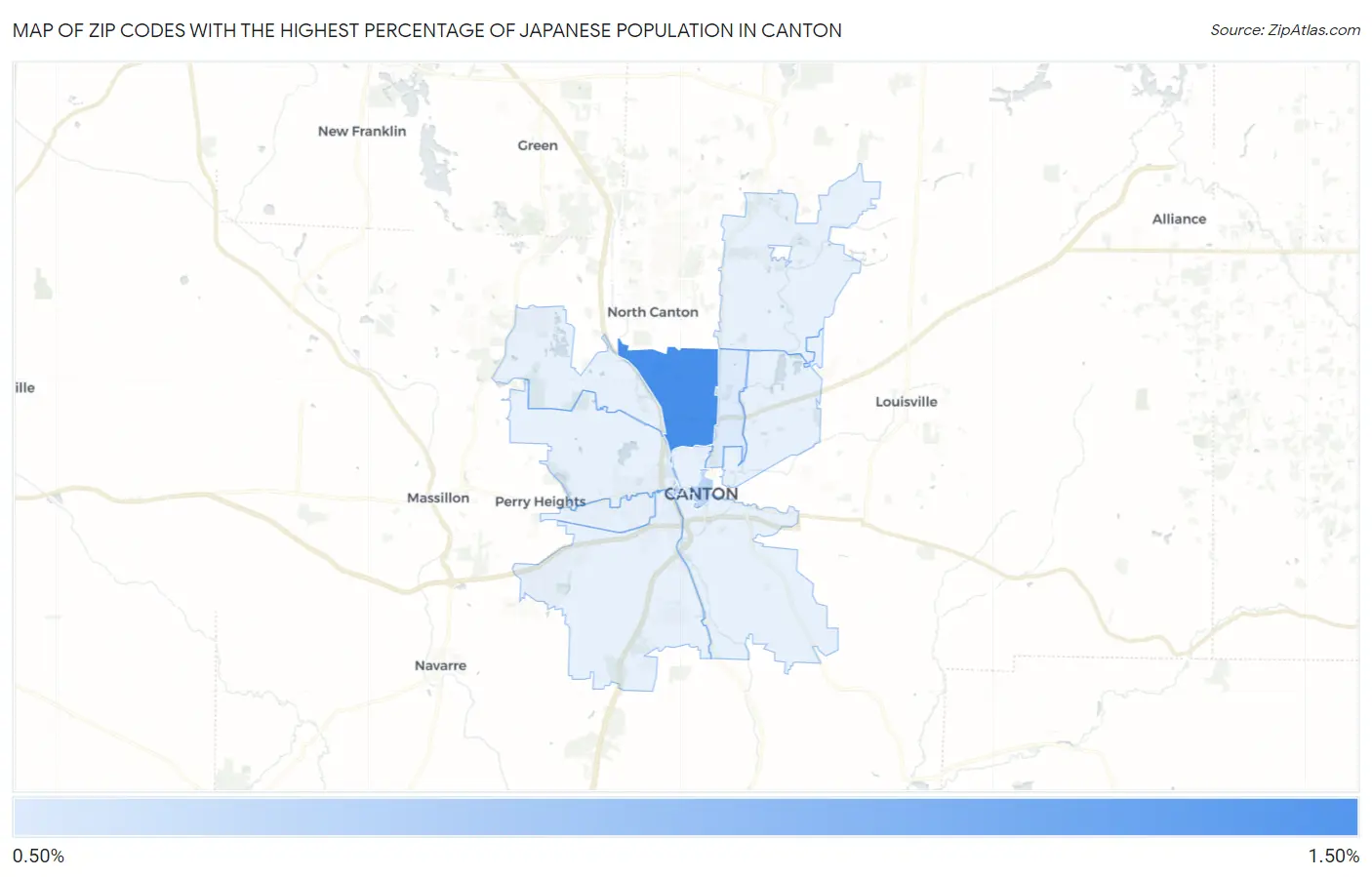 Zip Codes with the Highest Percentage of Japanese Population in Canton Map