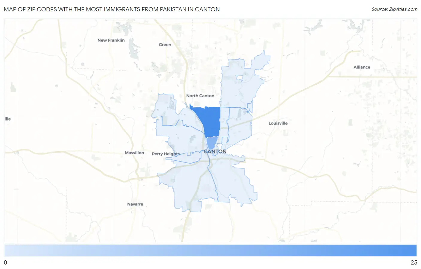 Zip Codes with the Most Immigrants from Pakistan in Canton Map