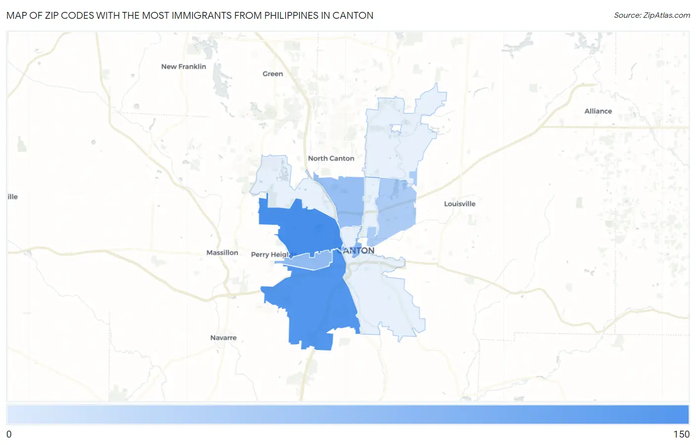 Zip Codes with the Most Immigrants from Philippines in Canton Map