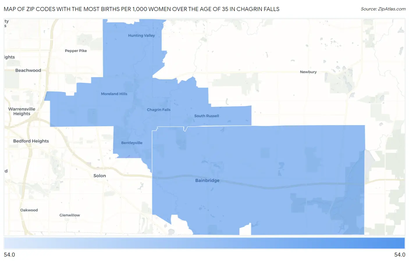 Zip Codes with the Most Births per 1,000 Women Over the Age of 35 in Chagrin Falls Map