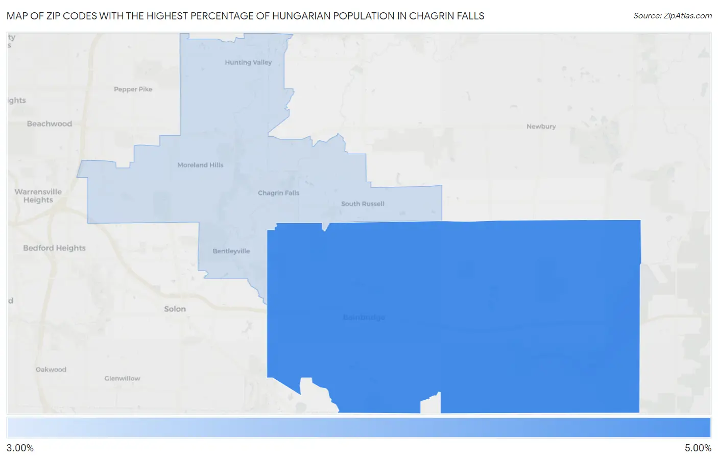 Zip Codes with the Highest Percentage of Hungarian Population in Chagrin Falls Map