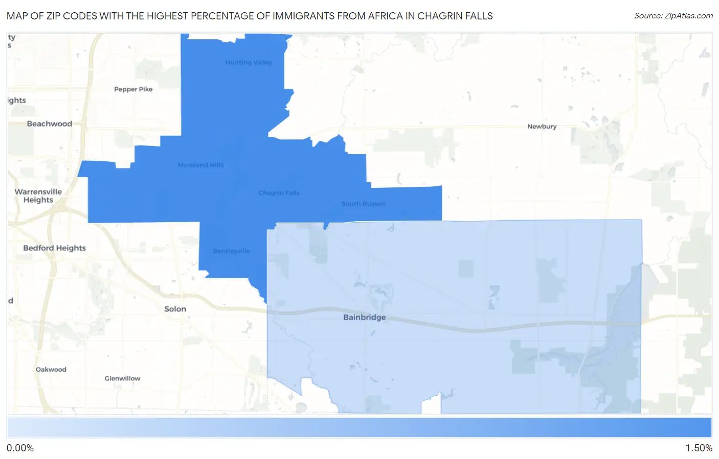 Zip Codes with the Highest Percentage of Immigrants from Africa in Chagrin Falls Map