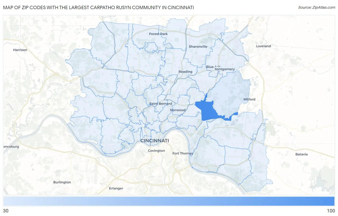 Zip Codes with the Largest Carpatho Rusyn Community in Cincinnati Map