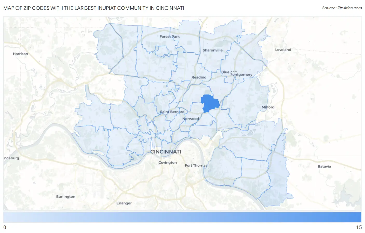 Zip Codes with the Largest Inupiat Community in Cincinnati Map