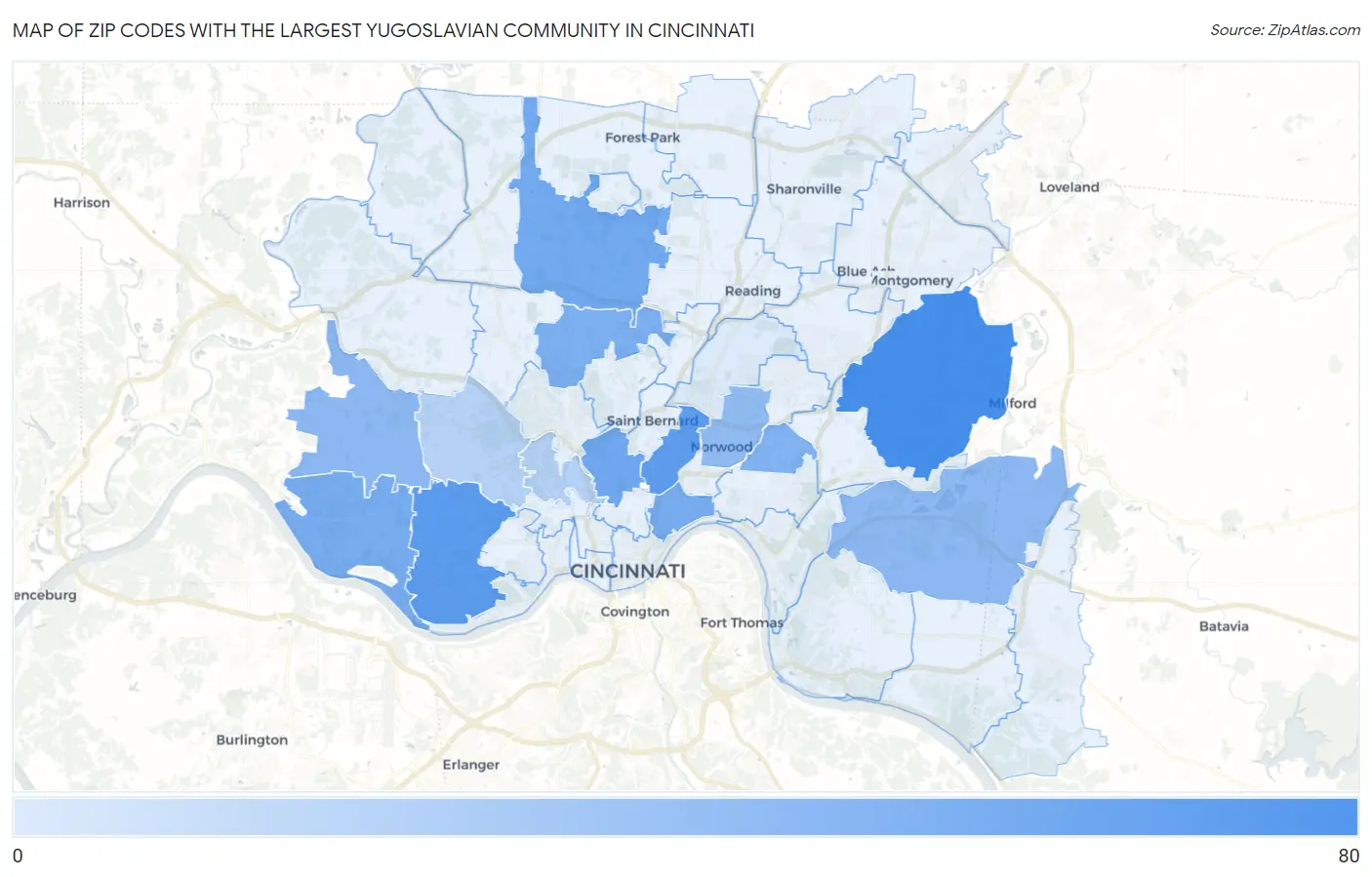 Zip Codes with the Largest Yugoslavian Community in Cincinnati Map