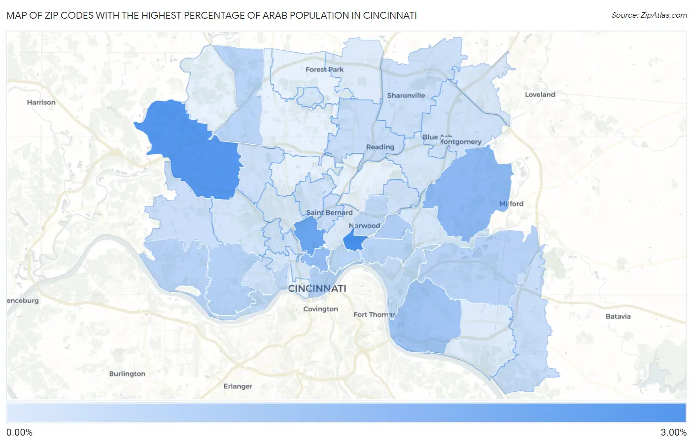 Zip Codes with the Highest Percentage of Arab Population in Cincinnati Map