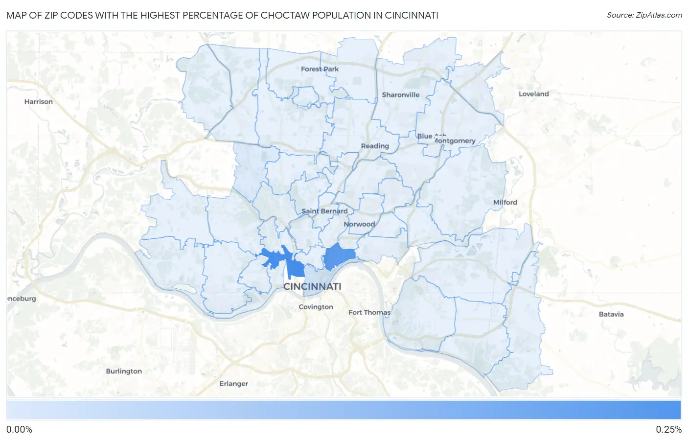 Zip Codes with the Highest Percentage of Choctaw Population in Cincinnati Map