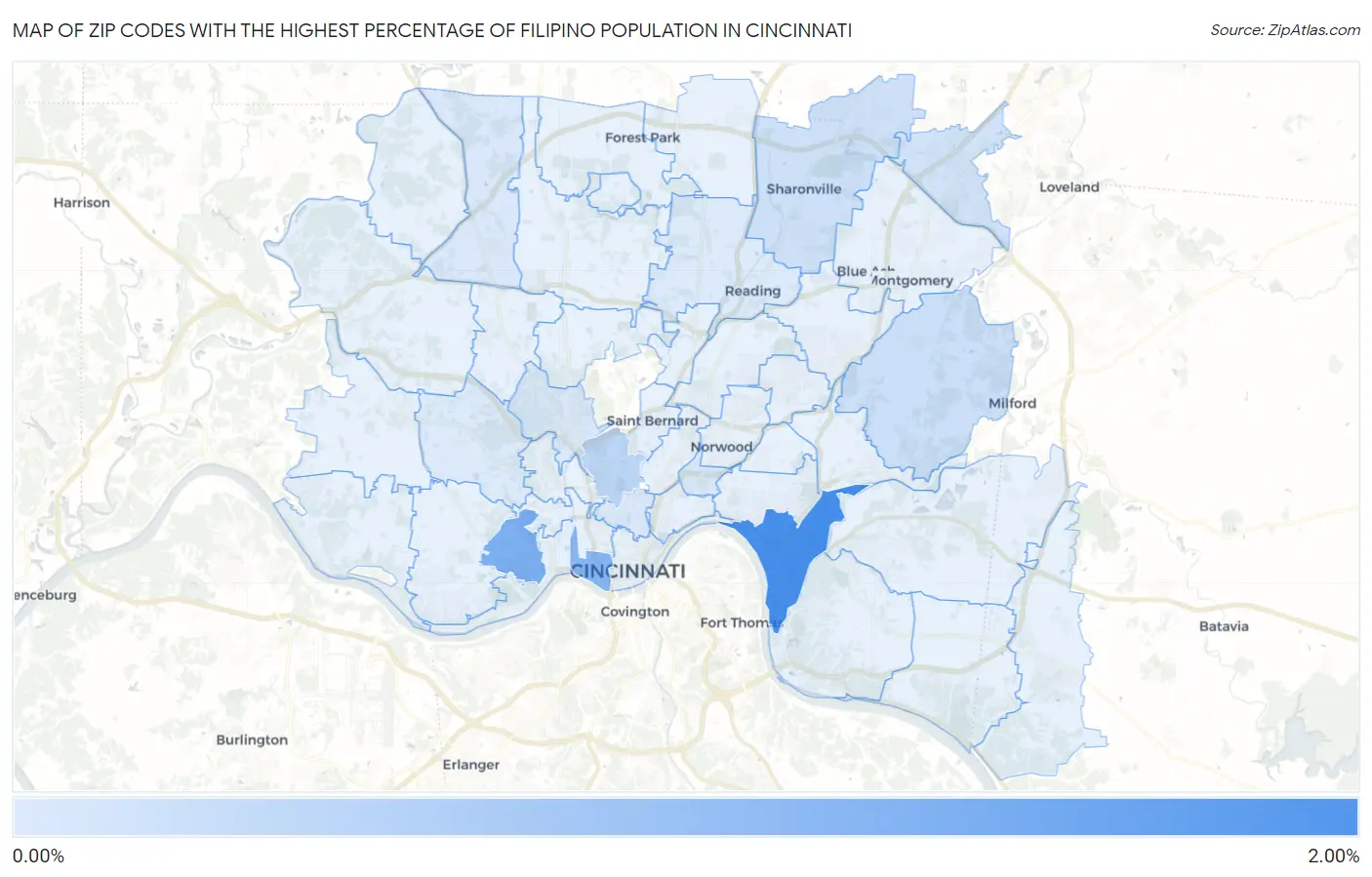 Zip Codes with the Highest Percentage of Filipino Population in Cincinnati Map