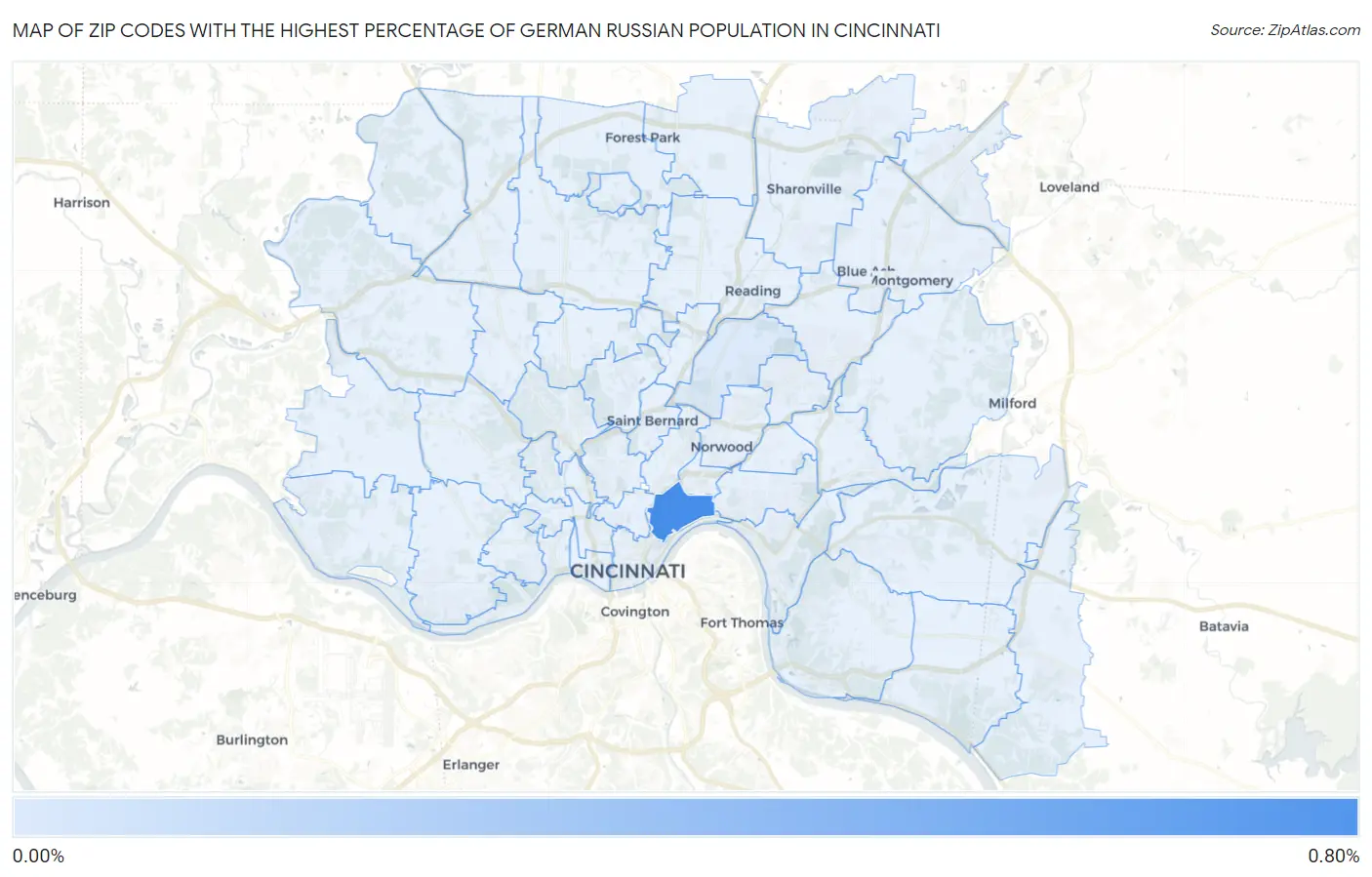 Zip Codes with the Highest Percentage of German Russian Population in Cincinnati Map