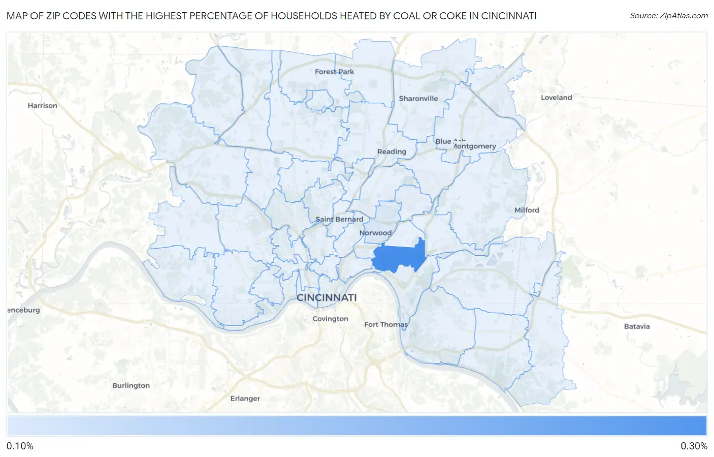 Zip Codes with the Highest Percentage of Households Heated by Coal or Coke in Cincinnati Map