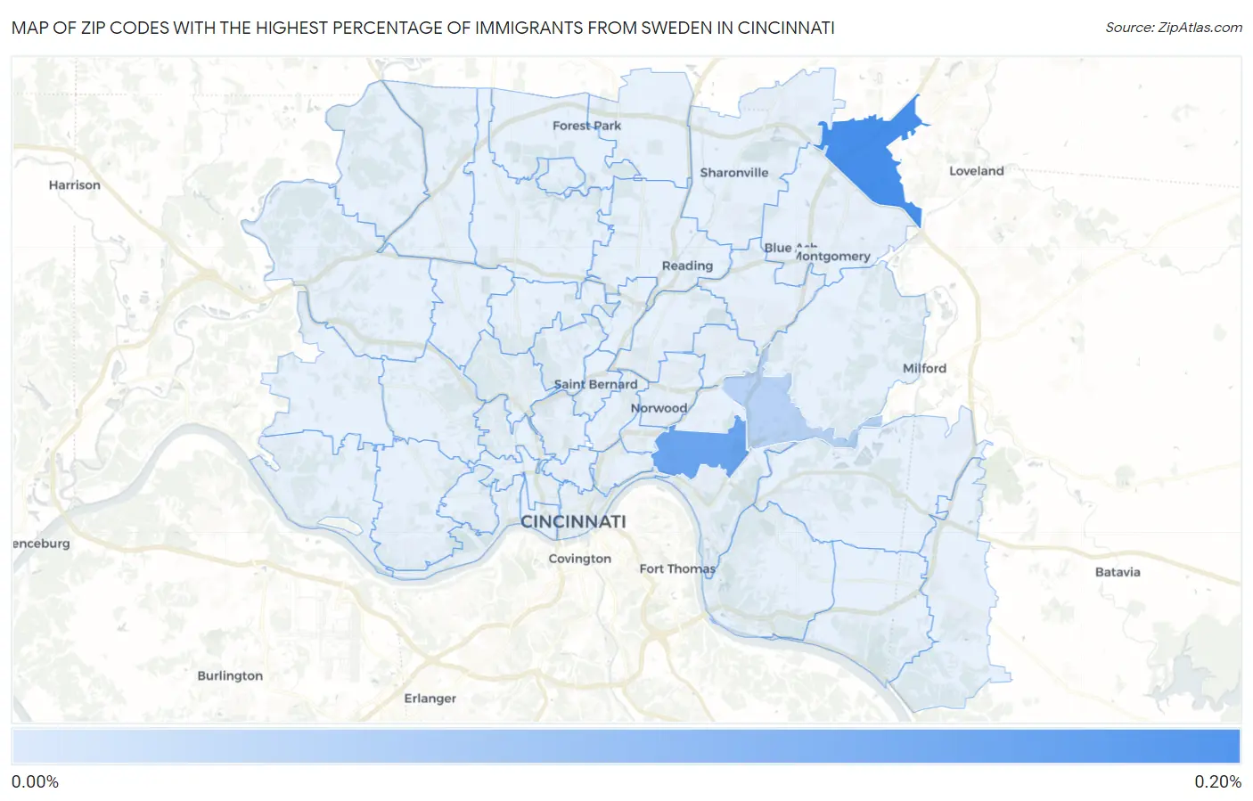 Zip Codes with the Highest Percentage of Immigrants from Sweden in Cincinnati Map