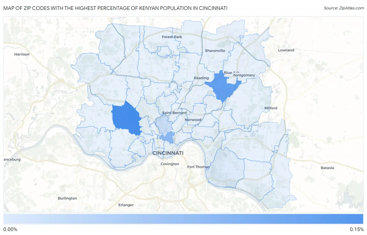 Zip Codes with the Highest Percentage of Kenyan Population in Cincinnati Map