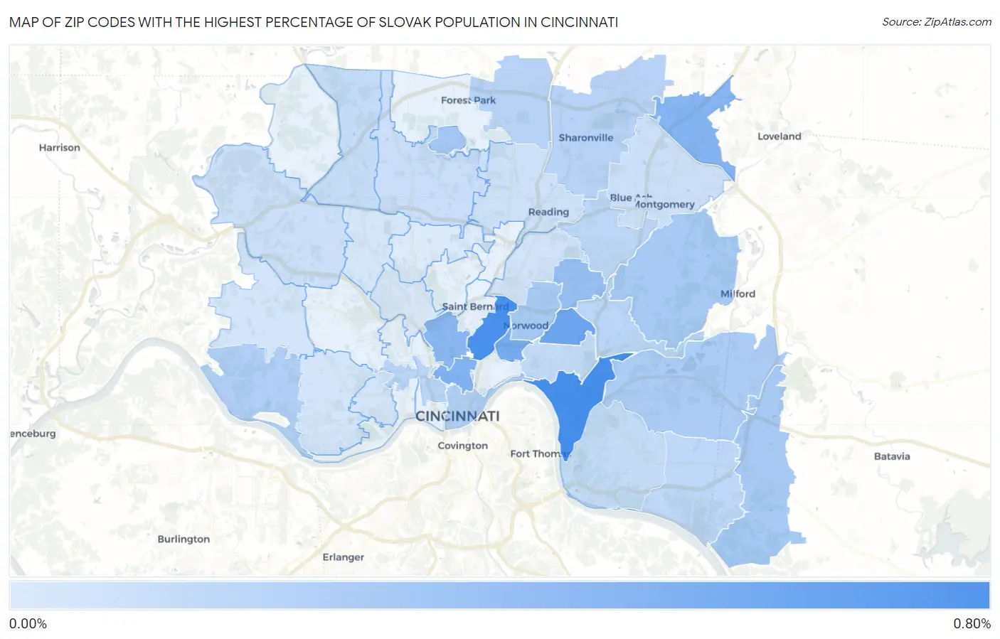 Zip Codes with the Highest Percentage of Slovak Population in Cincinnati Map