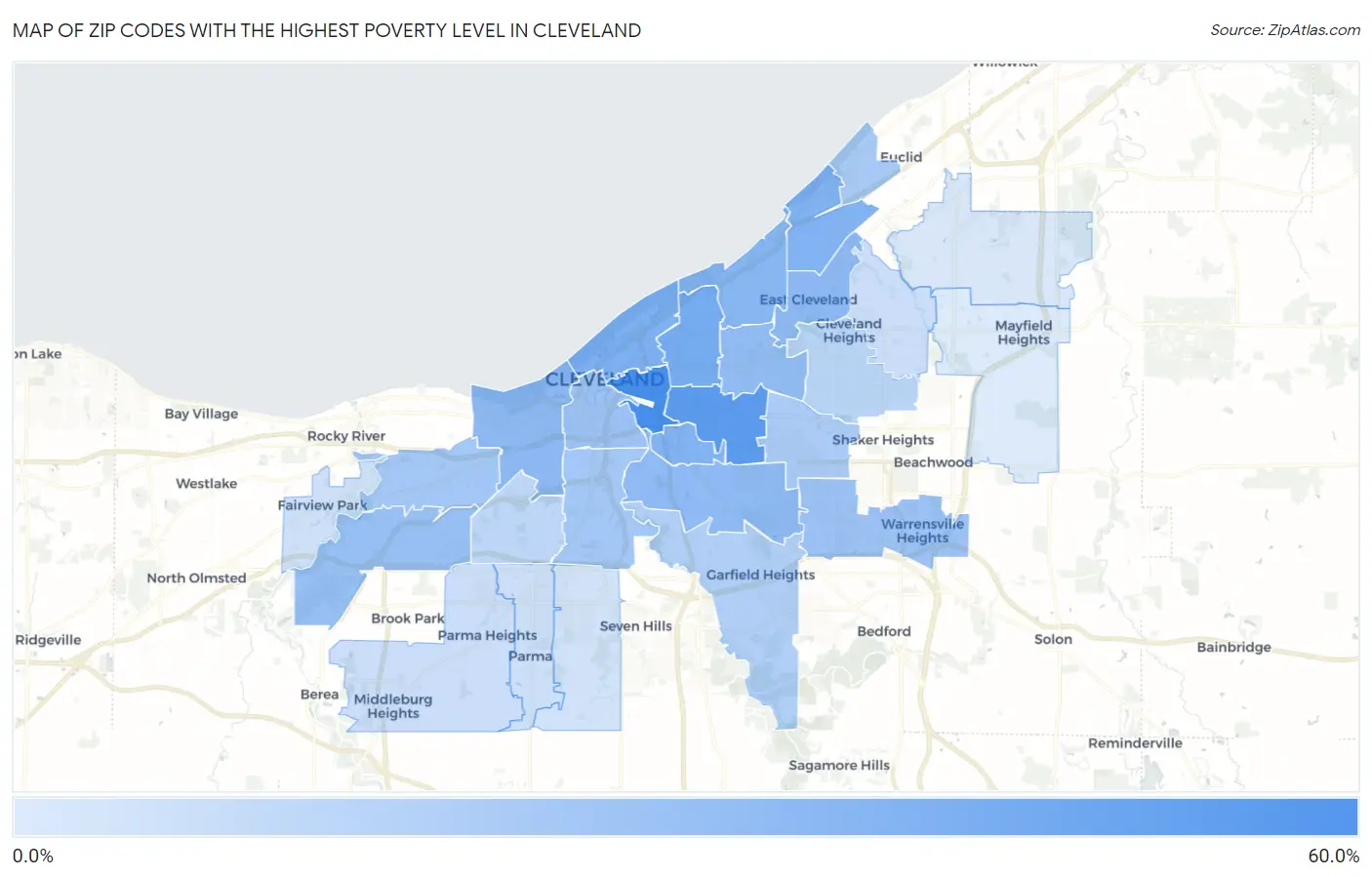 Zip Codes with the Highest Poverty Level in Cleveland Map