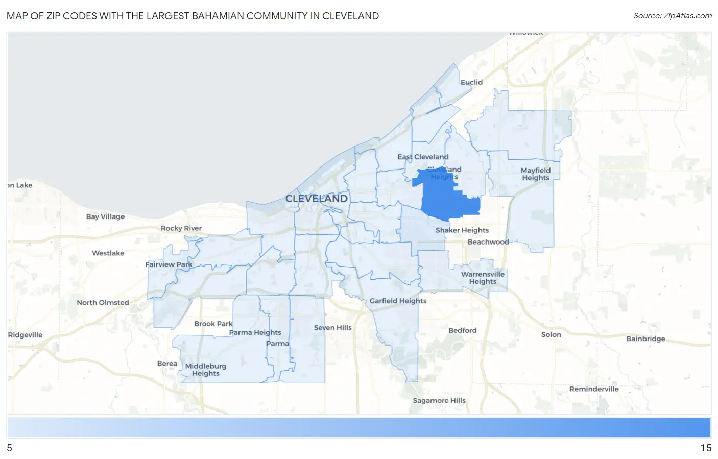 Zip Codes with the Largest Bahamian Community in Cleveland Map