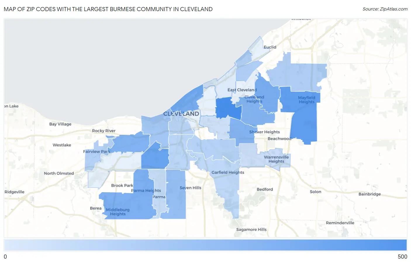 Zip Codes with the Largest Burmese Community in Cleveland Map