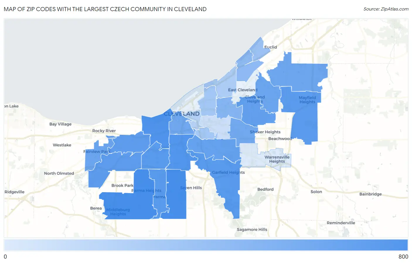 Zip Codes with the Largest Czech Community in Cleveland Map