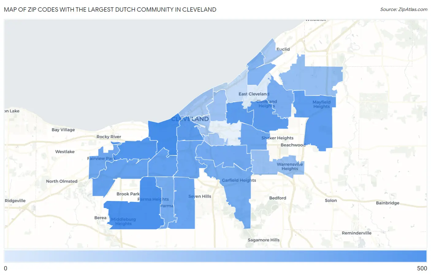 Zip Codes with the Largest Dutch Community in Cleveland Map