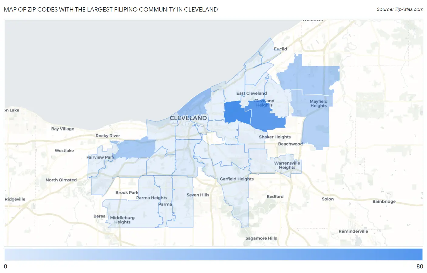 Zip Codes with the Largest Filipino Community in Cleveland Map