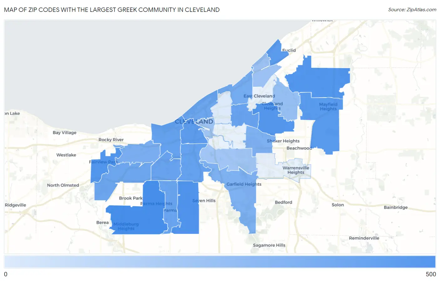 Zip Codes with the Largest Greek Community in Cleveland Map