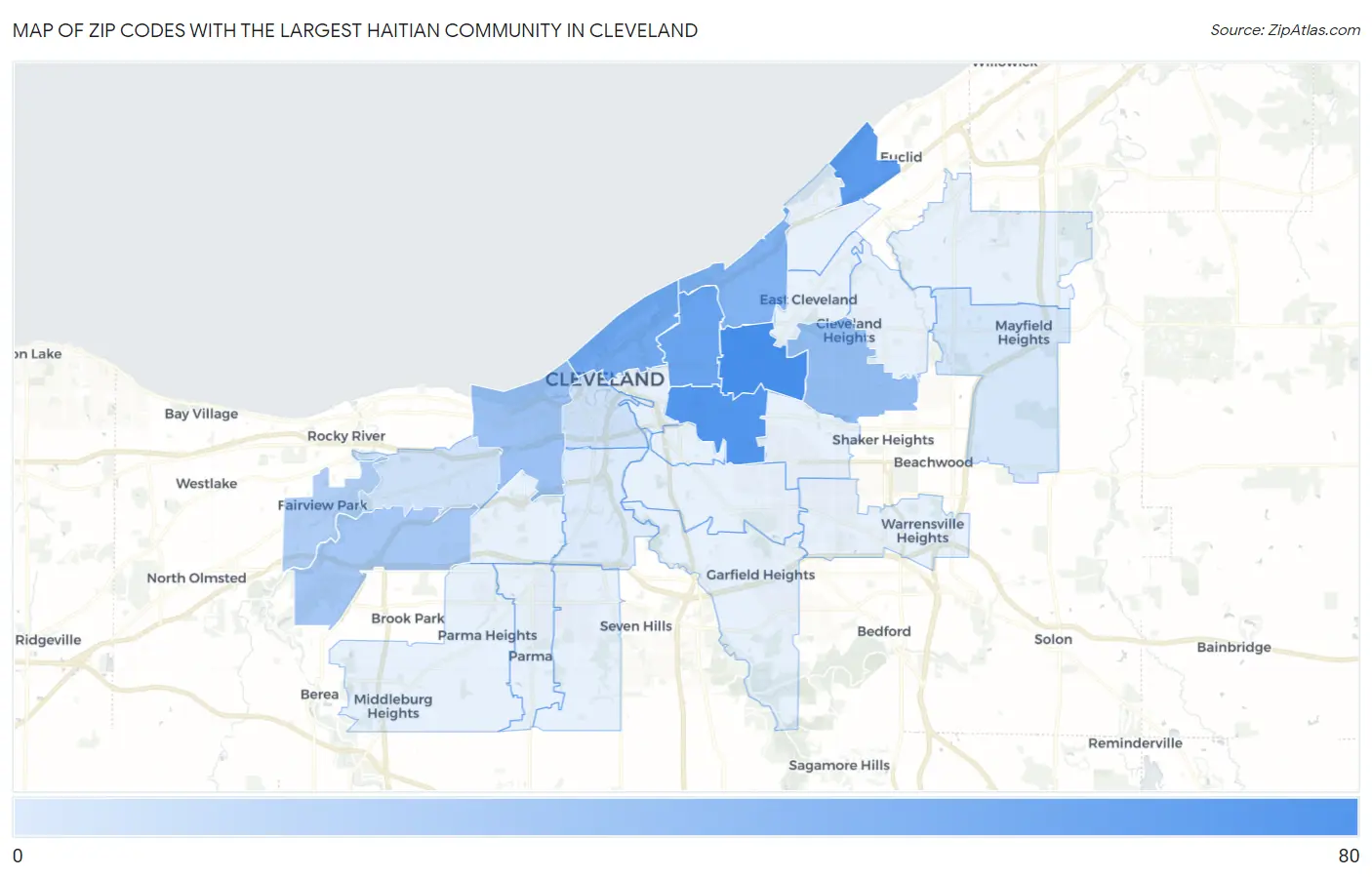 Zip Codes with the Largest Haitian Community in Cleveland Map