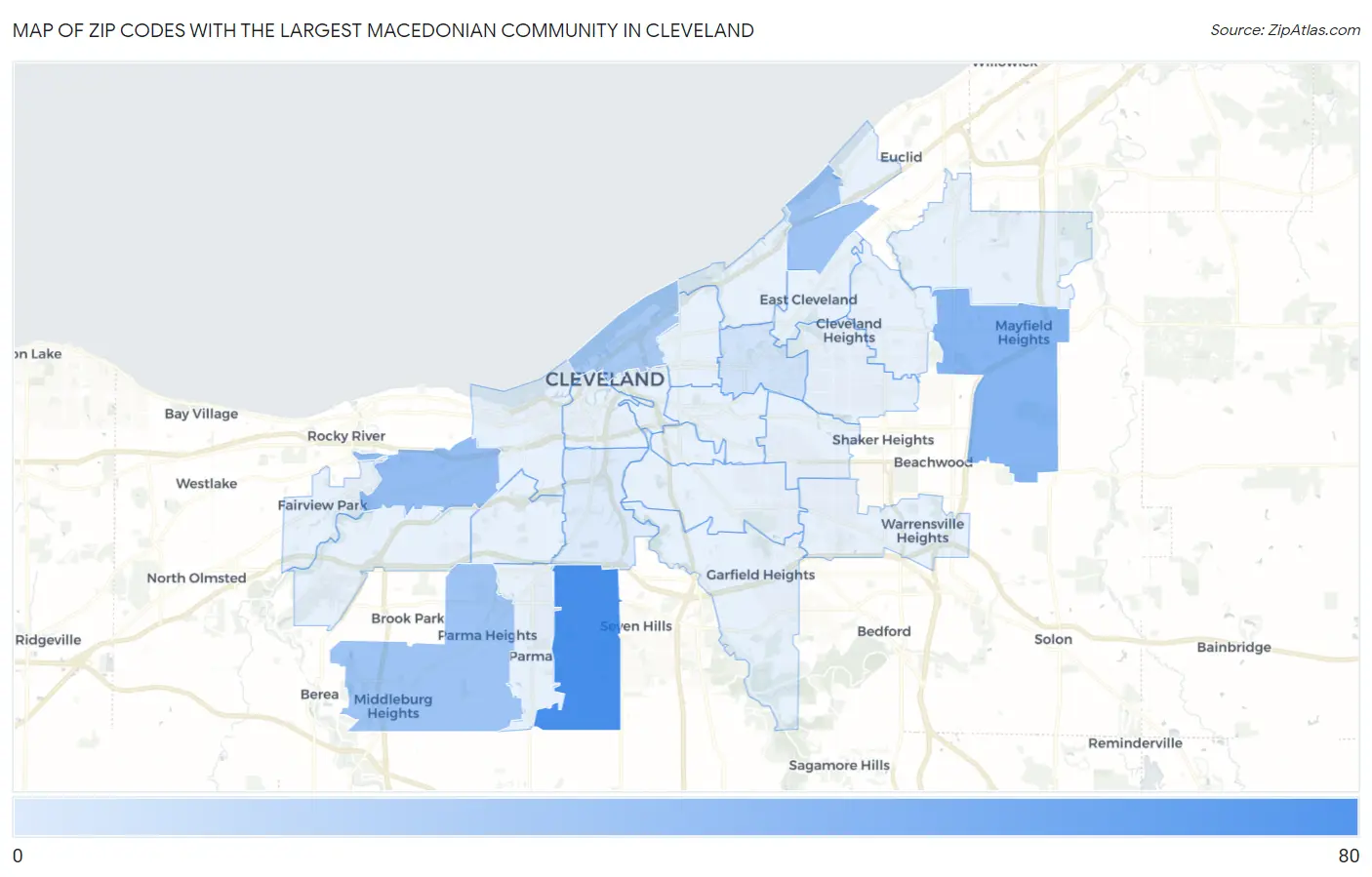 Zip Codes with the Largest Macedonian Community in Cleveland Map