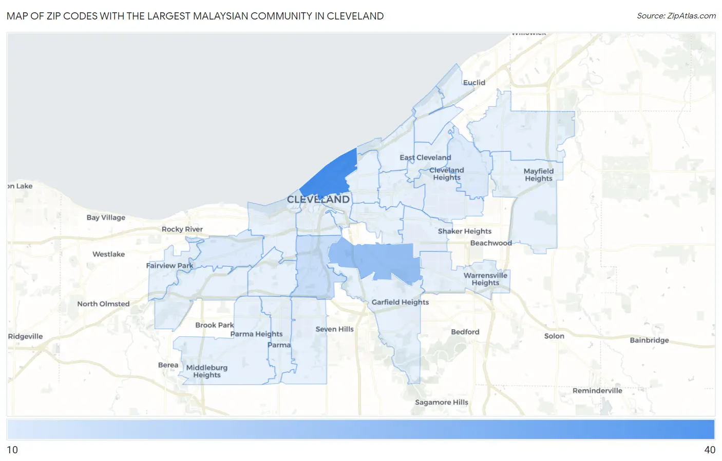 Zip Codes with the Largest Malaysian Community in Cleveland Map