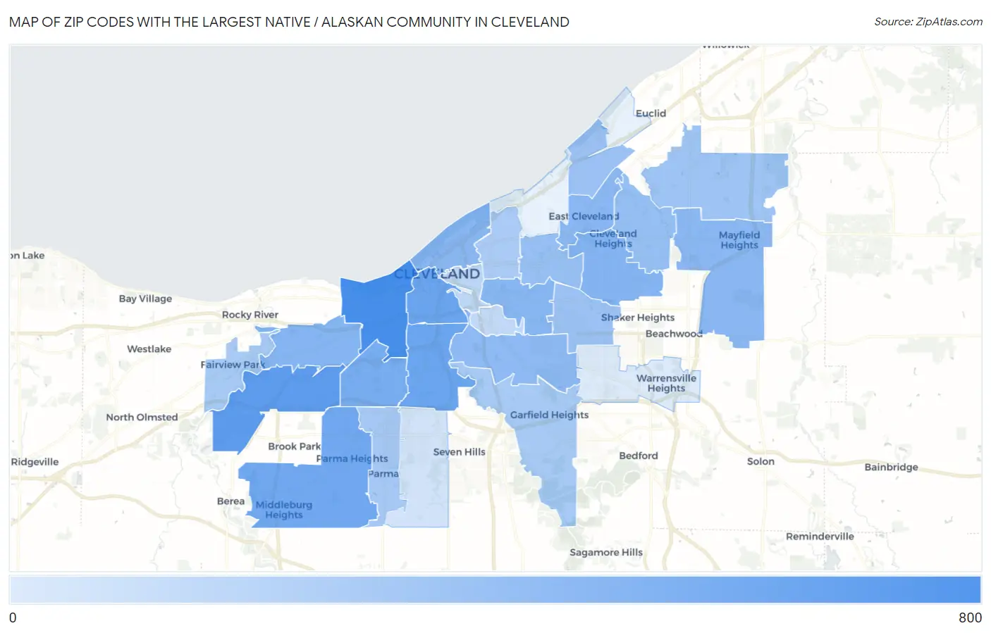 Zip Codes with the Largest Native / Alaskan Community in Cleveland Map