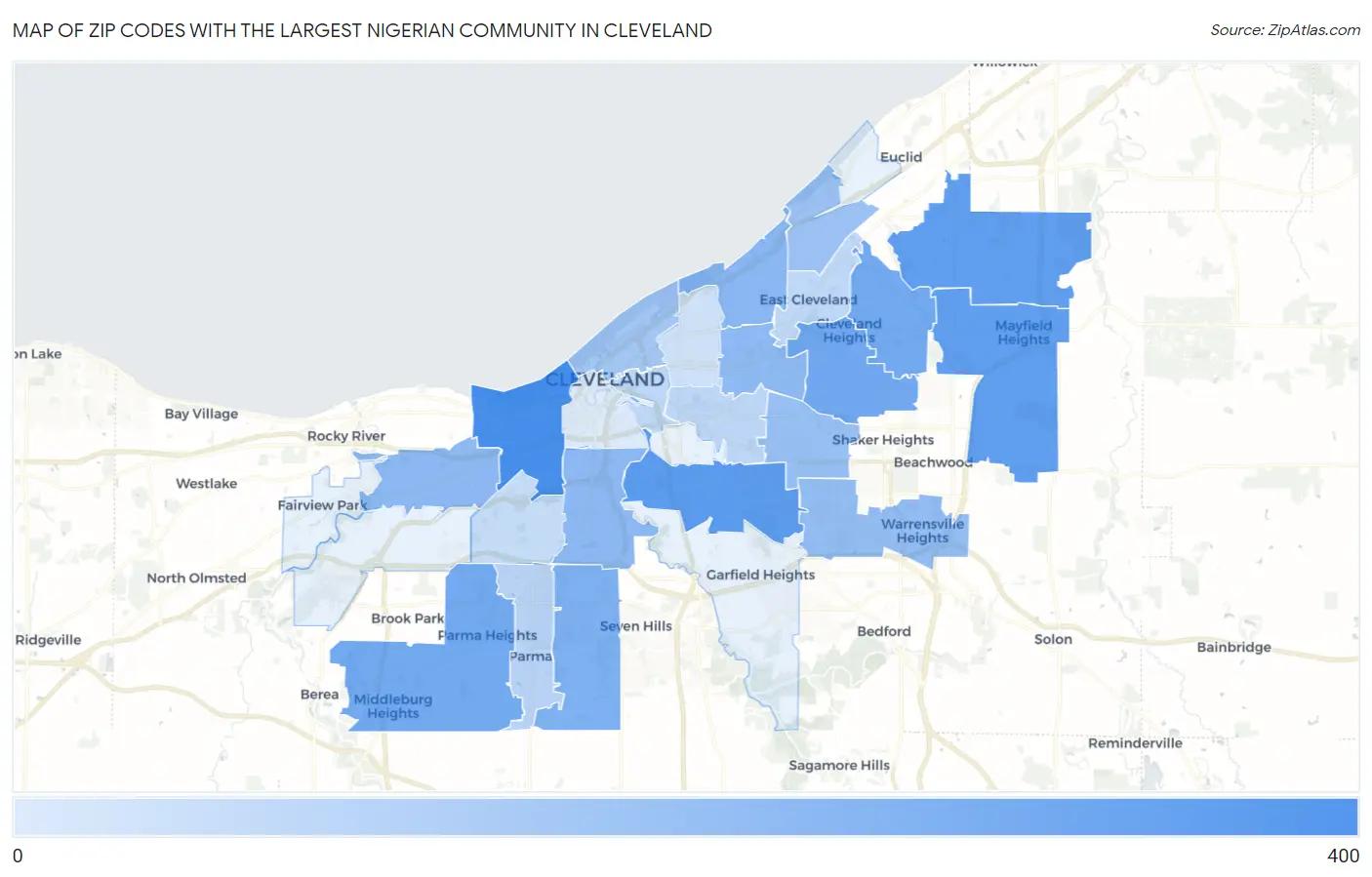 Zip Codes with the Largest Nigerian Community in Cleveland Map