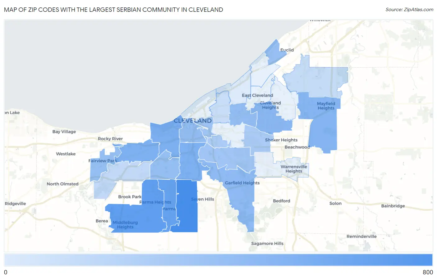 Zip Codes with the Largest Serbian Community in Cleveland Map